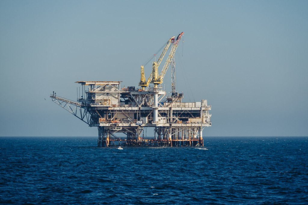 Offshore oil rig at sea