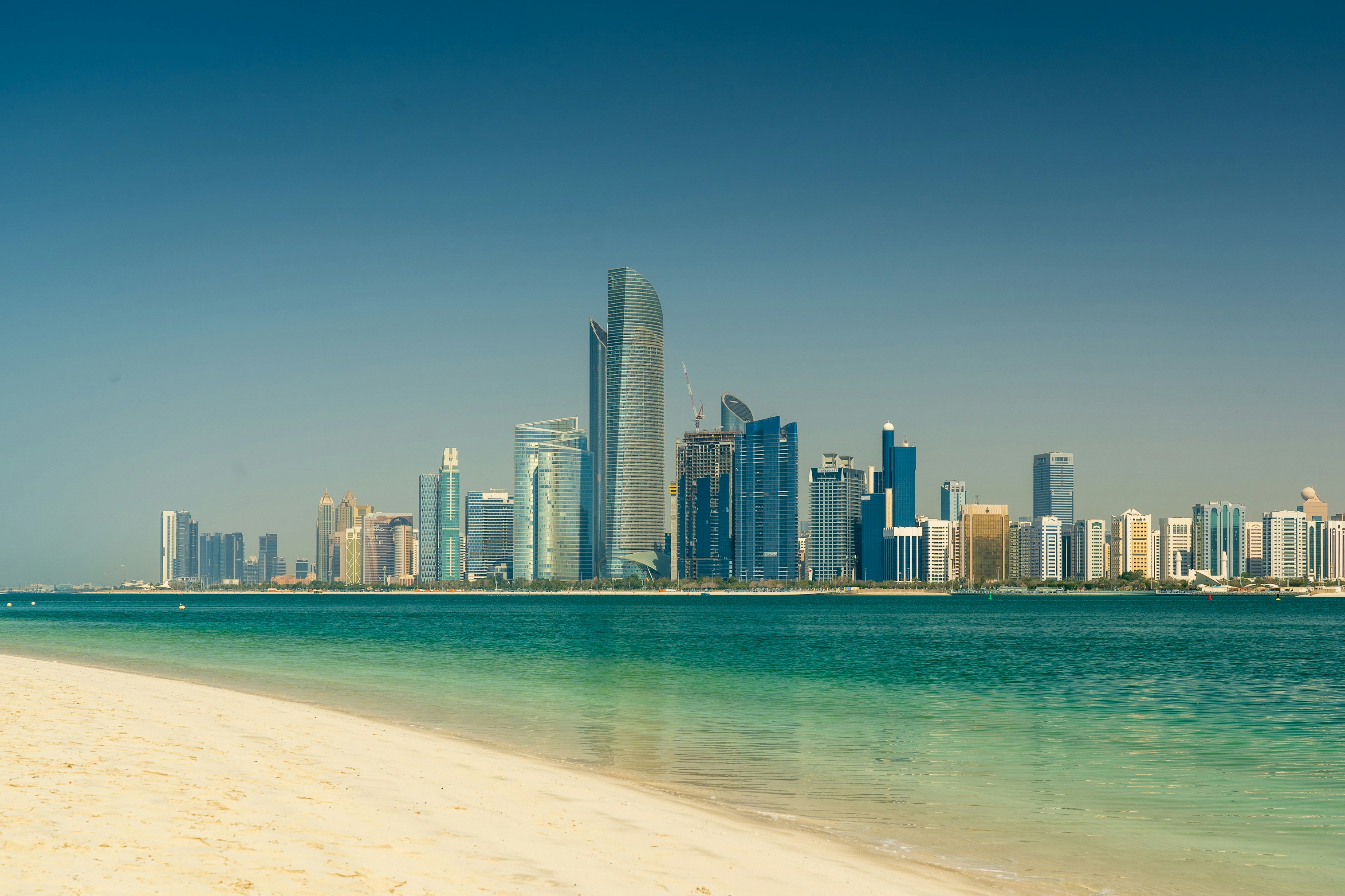 Abu Dhabi city skyline across the sea