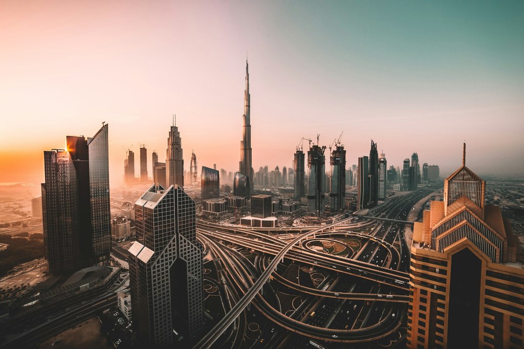 Dubai skyline and business district with the Burj Khalifa